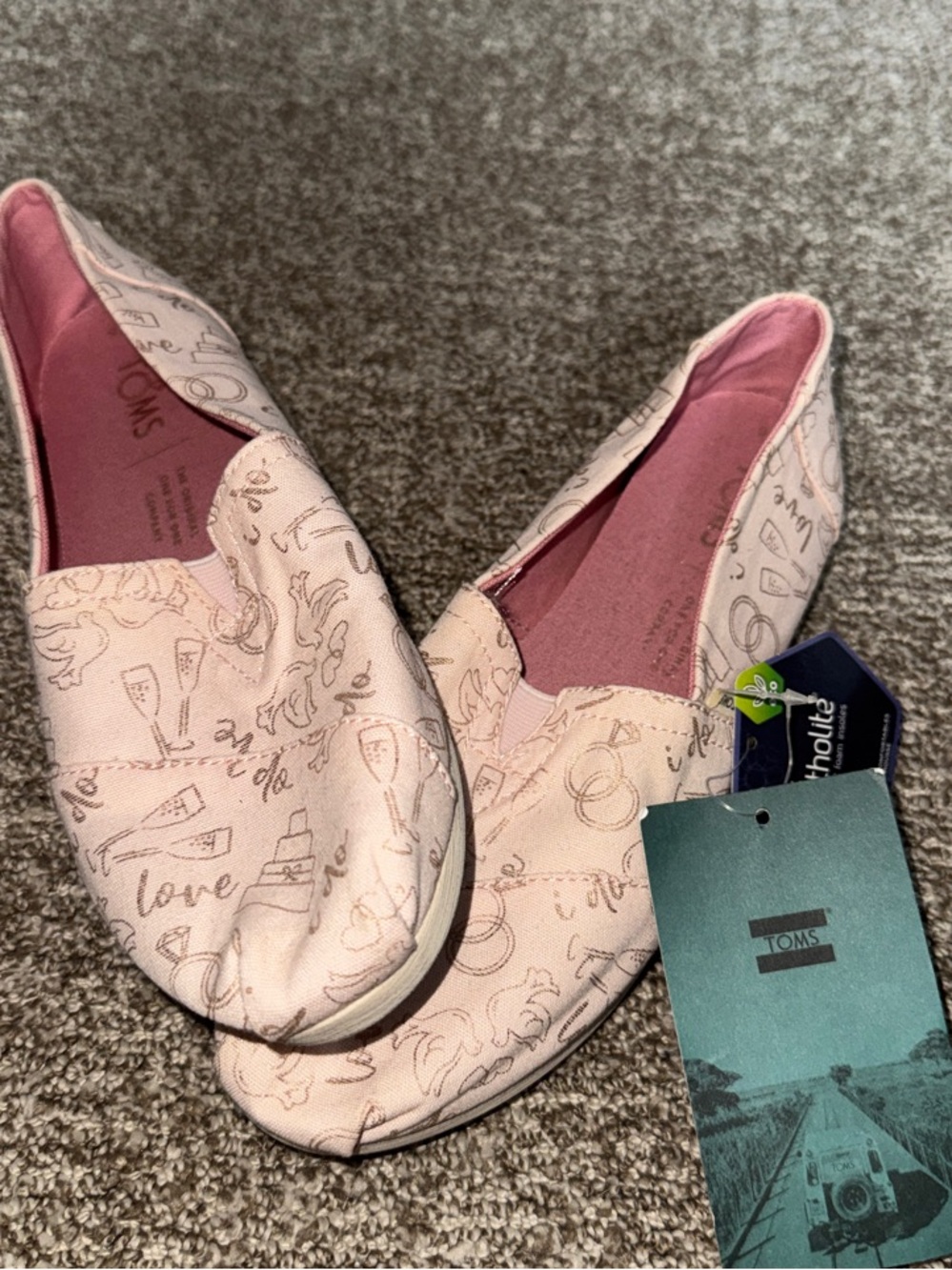 Toms Pink Doodle Canvas Slip-On Flats